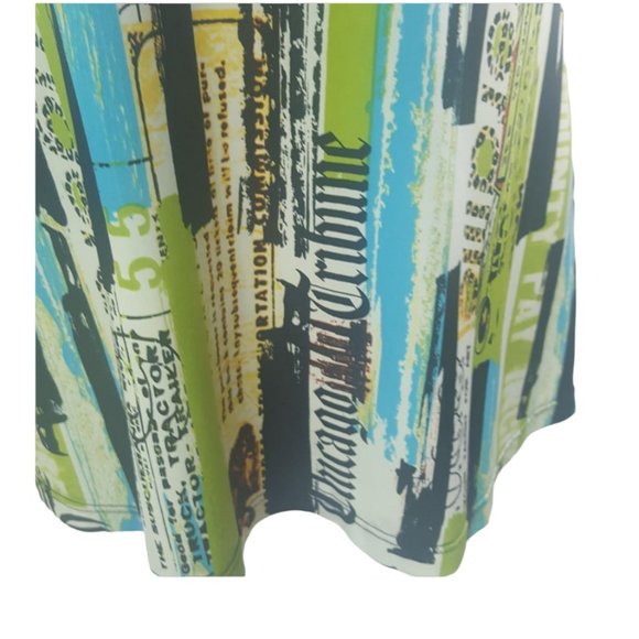 Jean Vincent Women sz S Tunic Shirt Flowy Green blue w/ graphics Made in Canada - Picture 3 of 9